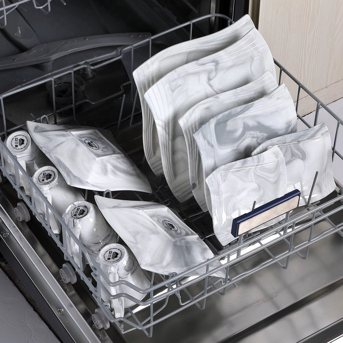 Monarch Ontbijtborden – Serviesset – 12 persoons – 60 delig – Marmerlook Keramisch – Ontbijtborden – Geschikt voor oven