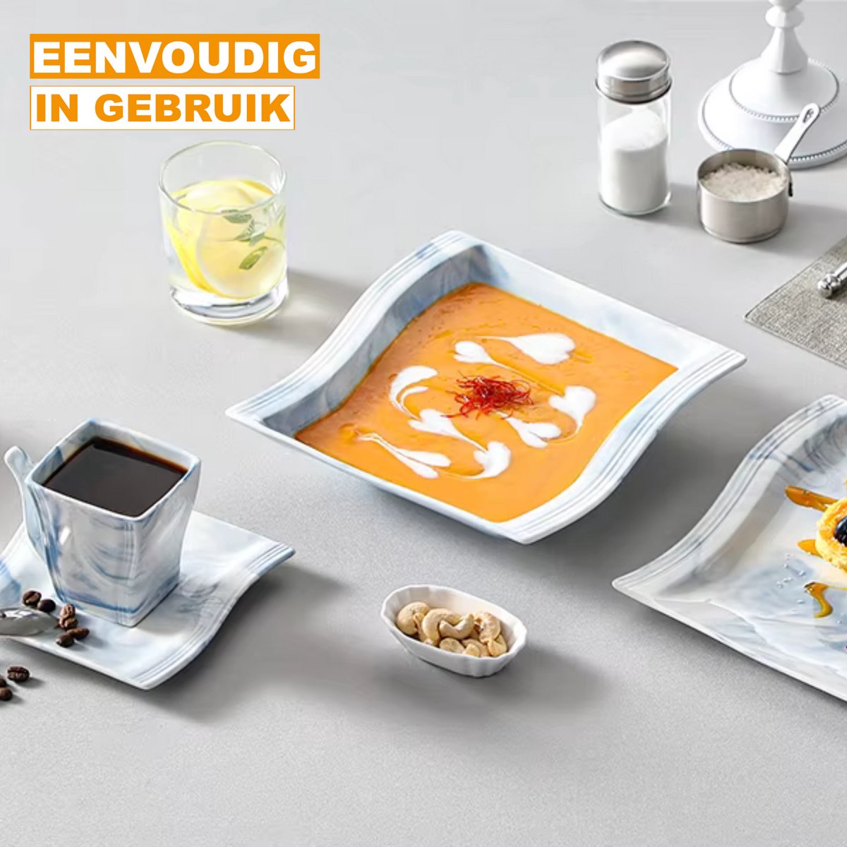 Monarchial Ontbijtborden – 6 persoons – 30 delig – Blauw Keramisch – Dinerborden – Kleine Borden