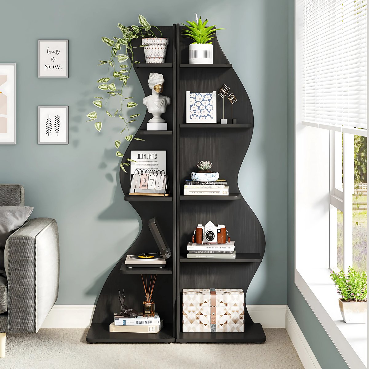 Moderne boekenkast 5 lagen - Zwart - Boekenrek - Woonkamer, slaapkamer en kinderkamer - Hout - 180cm