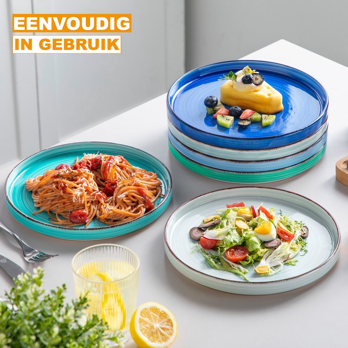 Lucarno Serviesset - 12 delig - 4 persoons - Blauw - Dinerborden - Bordenset - Diepe borden - Ontbijtborden - Servies - Keukenservies