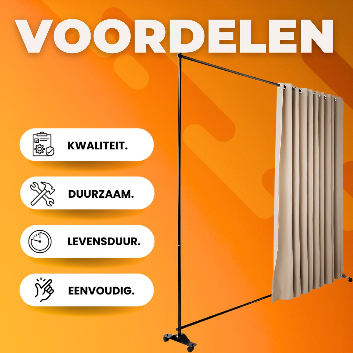 Scheidingswand op wieltjes - Kamerscherm of kantoor - Paravan - Gordijn Verdeler Stand - Vrijstaand - 242x305cm - Aluminium Frame