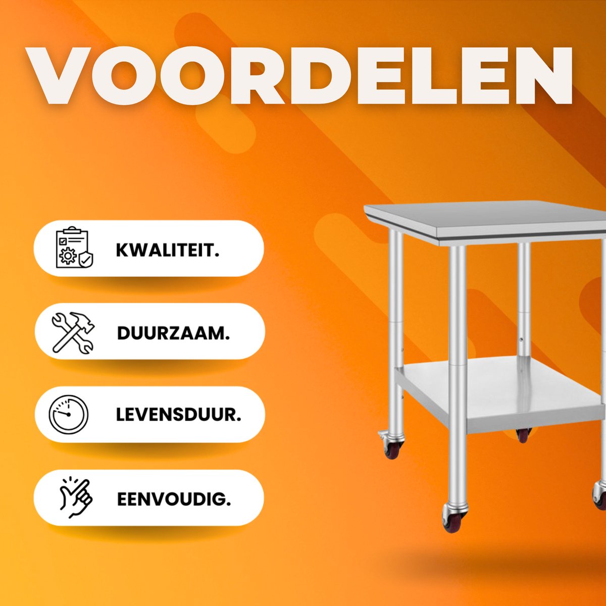 Keukentafel - RVS Werktafel Deluxe - Werkbank - Met 4 Wielen - 30x24 Inch - Voor Voorbereiding