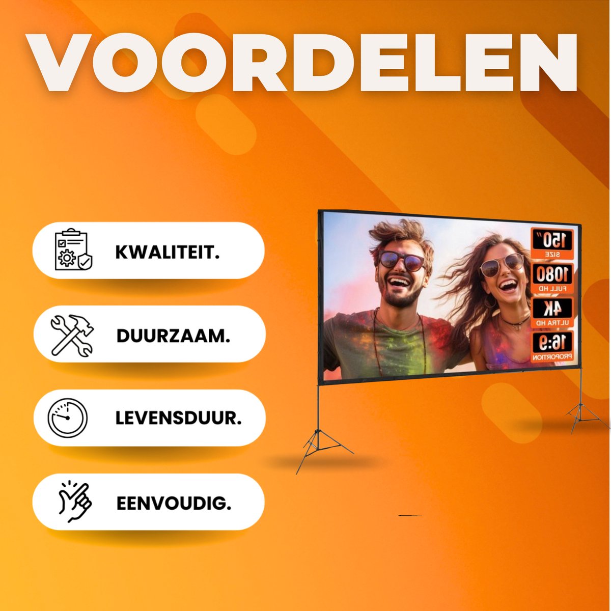 Projectiescherm deluxe - 150 inch - Beamerscherm - HD 4K - Projectiedoek - Beamer Scherm - 160° Kijkhoek