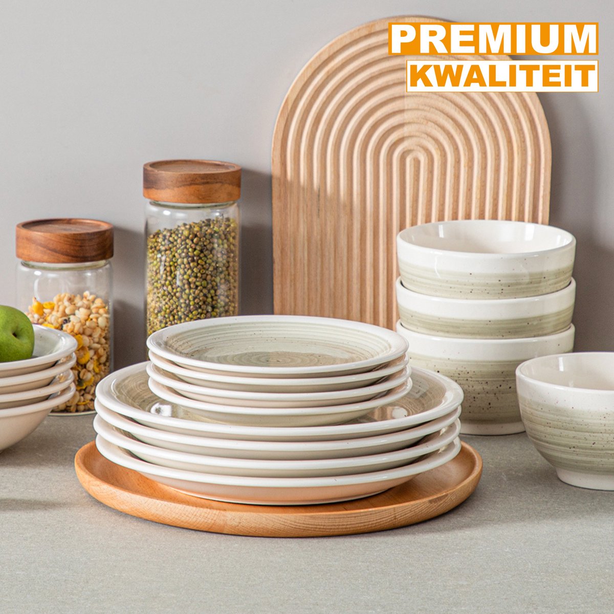 Velentino Serviesset - 16 delig - 4 persoons - Beige - Dinerborden - Bordenset - Diepe borden - Ontbijtborden - Servies - Keukenservies