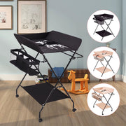 Babyverschoontafel – Verzorgingstafel - Opvouwbaar voor kinderkamer – Stabiel en veilig met opbergruimte – Max. draagvermogen 15 kg – Grijs - Met wielen