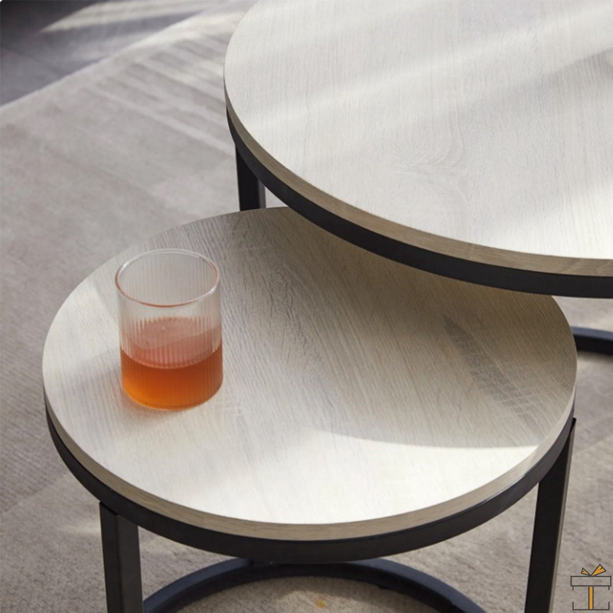 Bolt Edge Salontafel - Set van 2 - Rond - 60/40cm - Landelijk - Wit