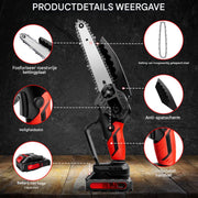 Mini Kettingzaag 15cm - Draadloze Elektrische Zaag - 21V Brusheloze Motor - 3000mAh Accu - Voor Hout & Tuinwerk