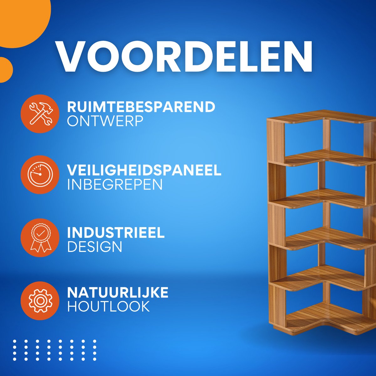 Hoekkast Brooklyn - Vakkenkast 165cm - Boekenrek Hoekmeubel - Opbergrek 6 lagen - Bruin