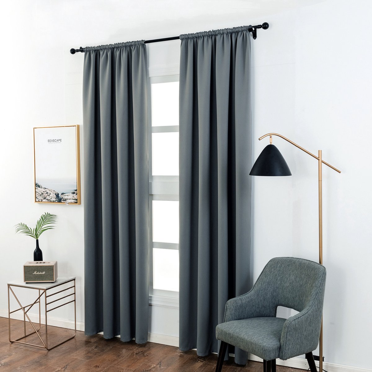 Happyment Gordijnen set Diva 2 stuks - Donkergrijs 135x175cm - Luxaflex - Verduisterend - met Plooiband - Fluweel Isolerend