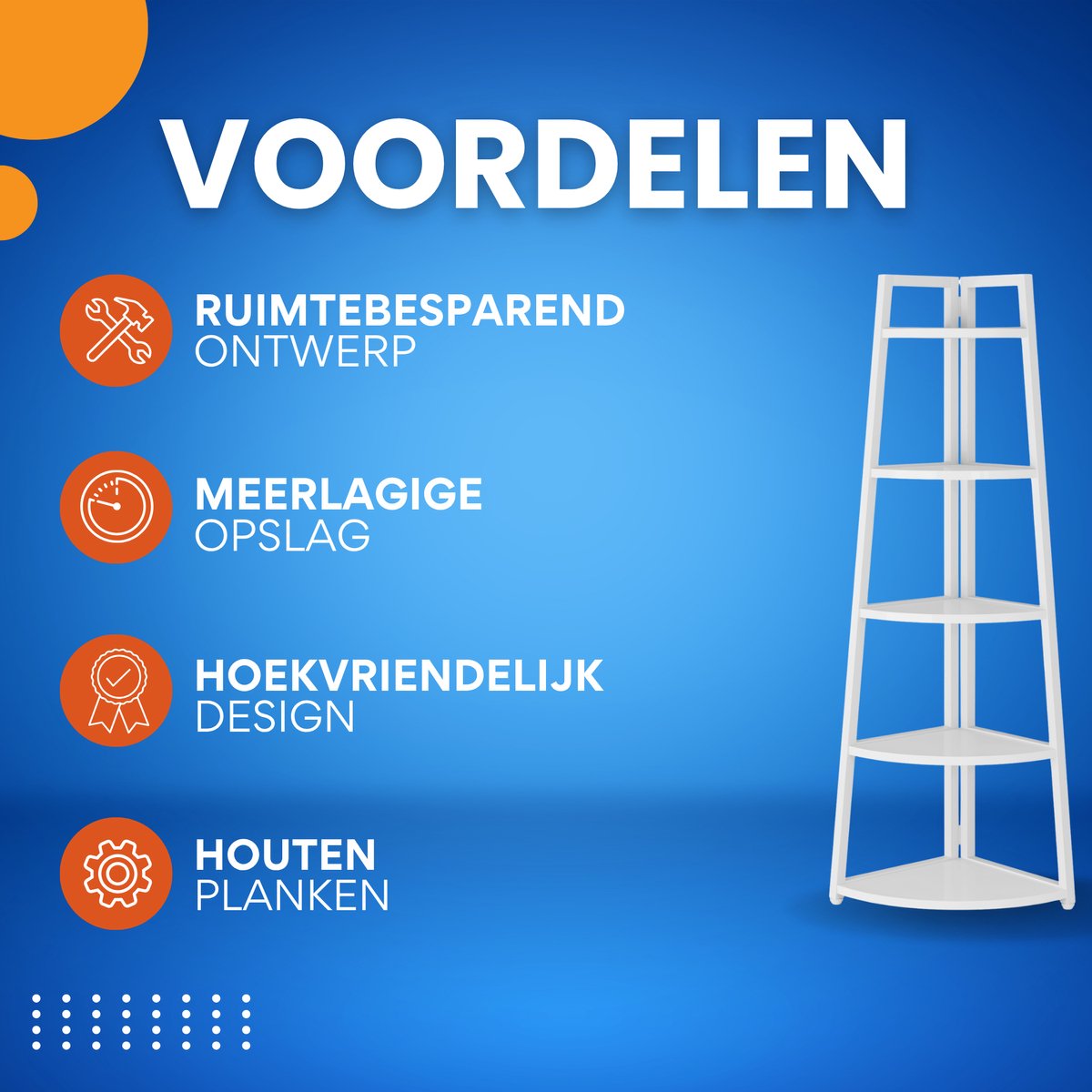 Hoekkast Myralis - Vakkenkast 180cm - Boekenrek Hoekmeubel - Opbergrek 5 Lagen - Wit