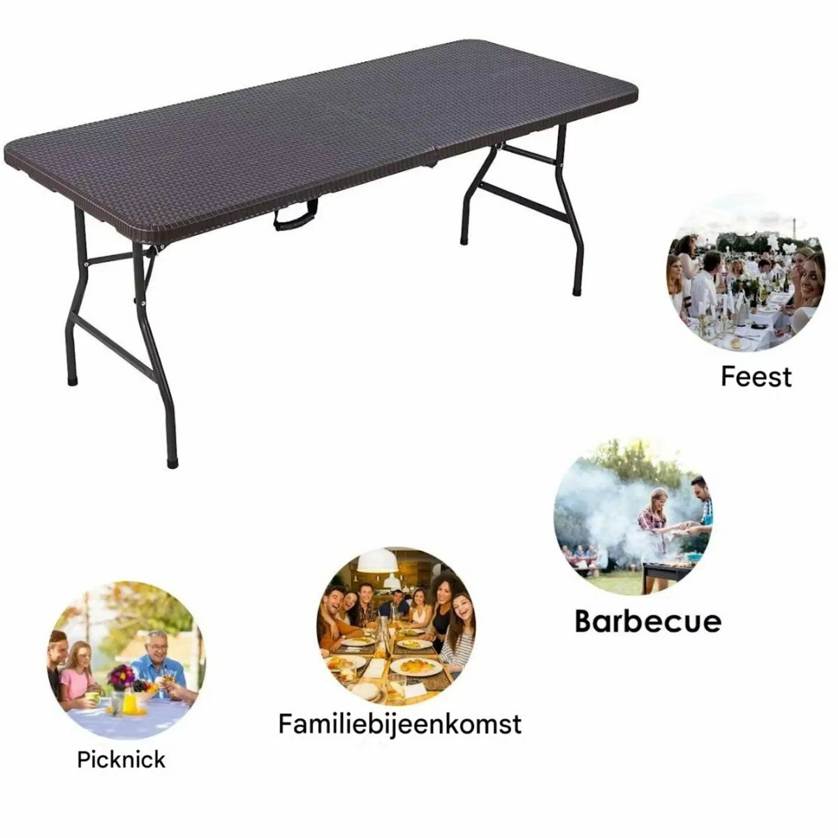 Klaptafel Tavien - Kampeertafel - Vouwtafel - 2 Banken set - Opvouwbare Tuinmeubelset voor Buiten, Kamperen & Picknick - Picknicktafel met Bankjes - 180 cm - Bruin