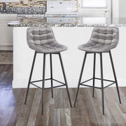 Barkrukken - Lichtgrijs - Set van 2 - Velvet Barstoelen met Rugleuning - Keukenstoelen