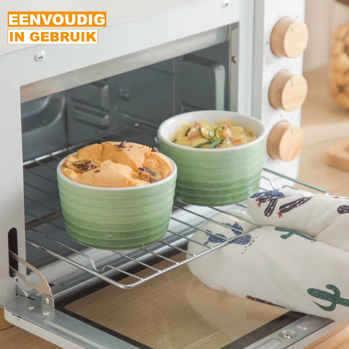 Ornate Kommen – 6 delig – Groen Keramisch – Eetborden – Breakfast Plates - Serviesset