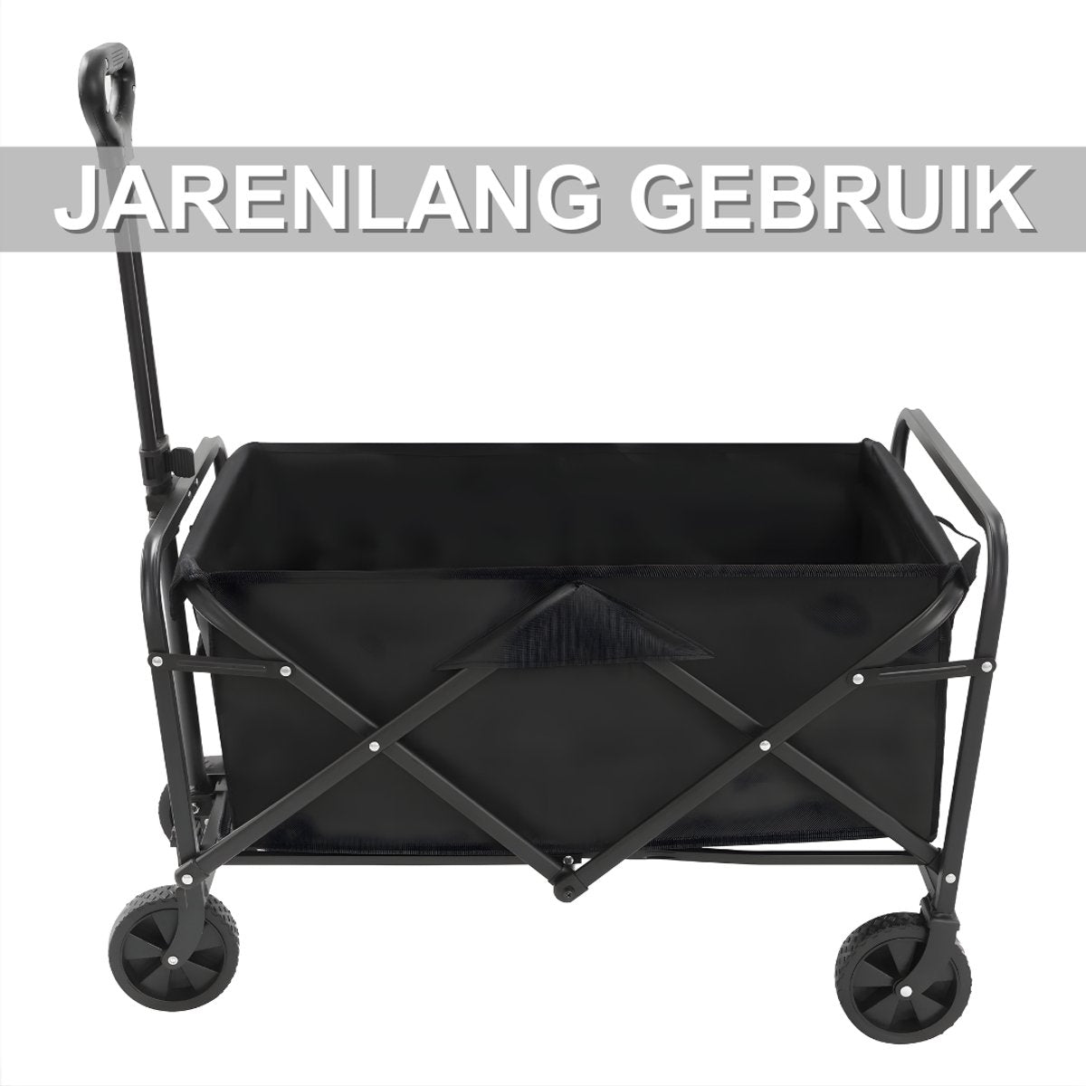 Opvouwbare Bolderkar – Bolderwagen - Voor strand, tuin en camping – Met wielen en duwstang – Zwart