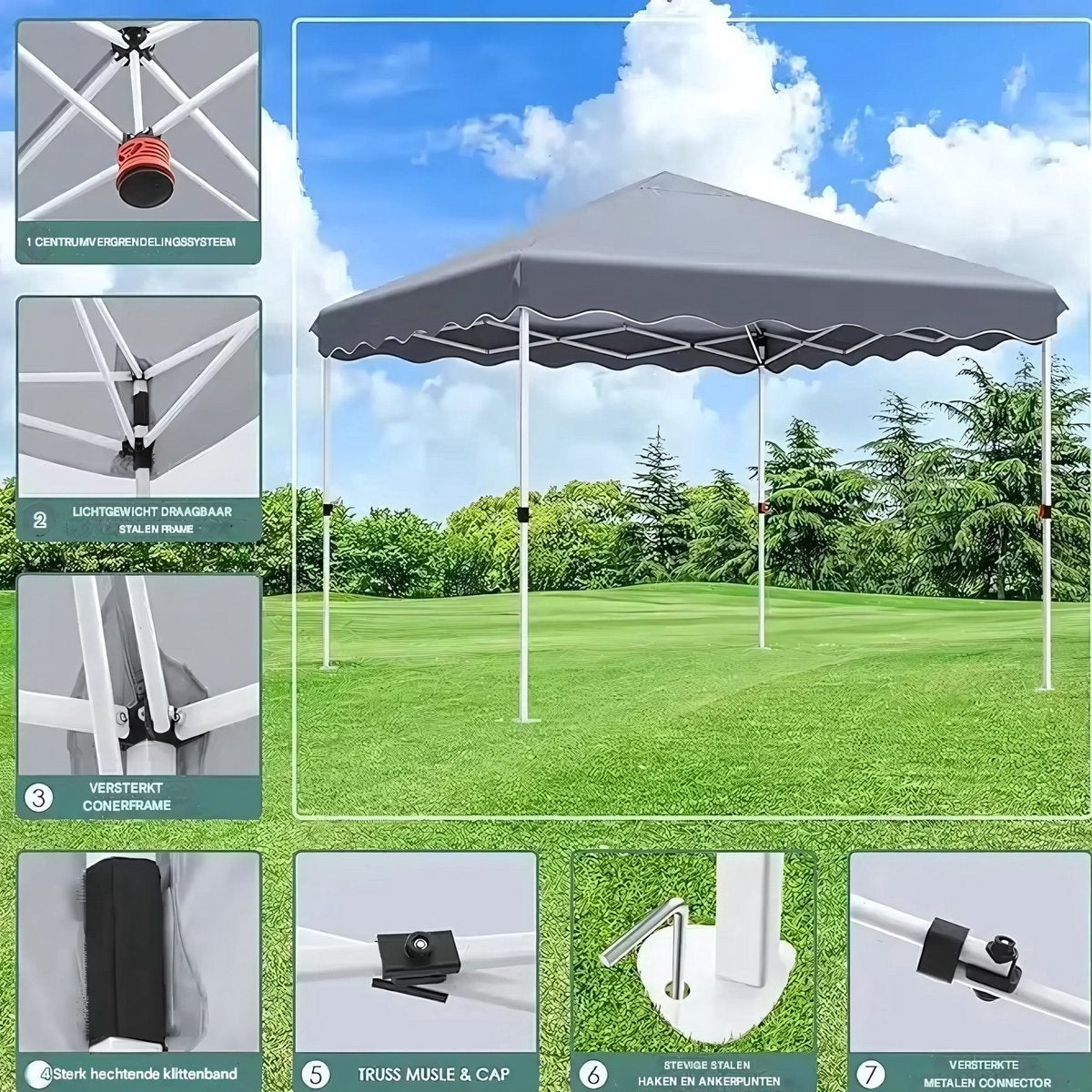 Gazebo Zyrell - Pergola - Paviljoen - Partytent - Strandtent - Voor Terras, Feest en Achtertuin - 3x3m - Grijs