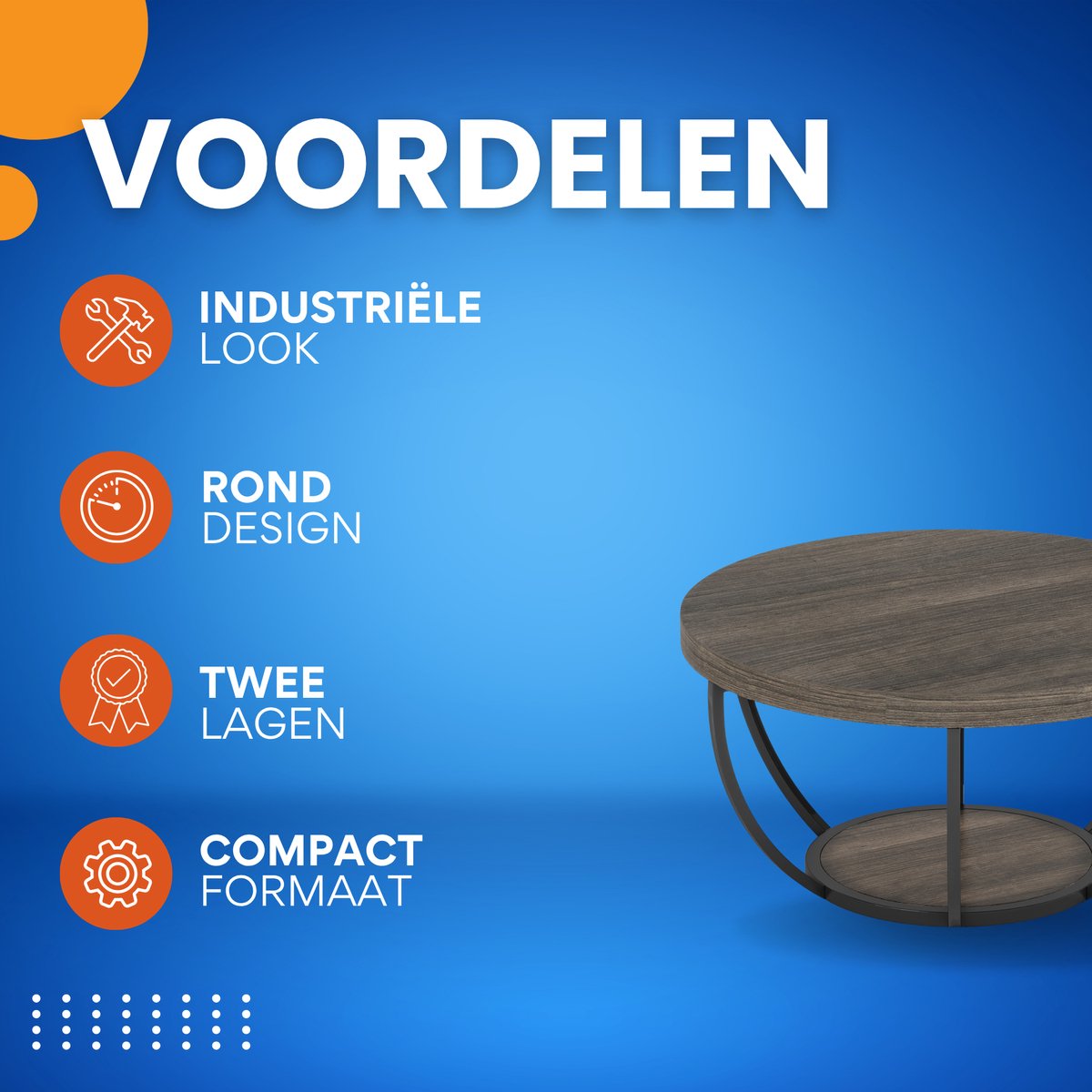 Salontafel Mira - Rond - Modern - Voor woonkamer - Bijzettafel - 95cm - Bruin