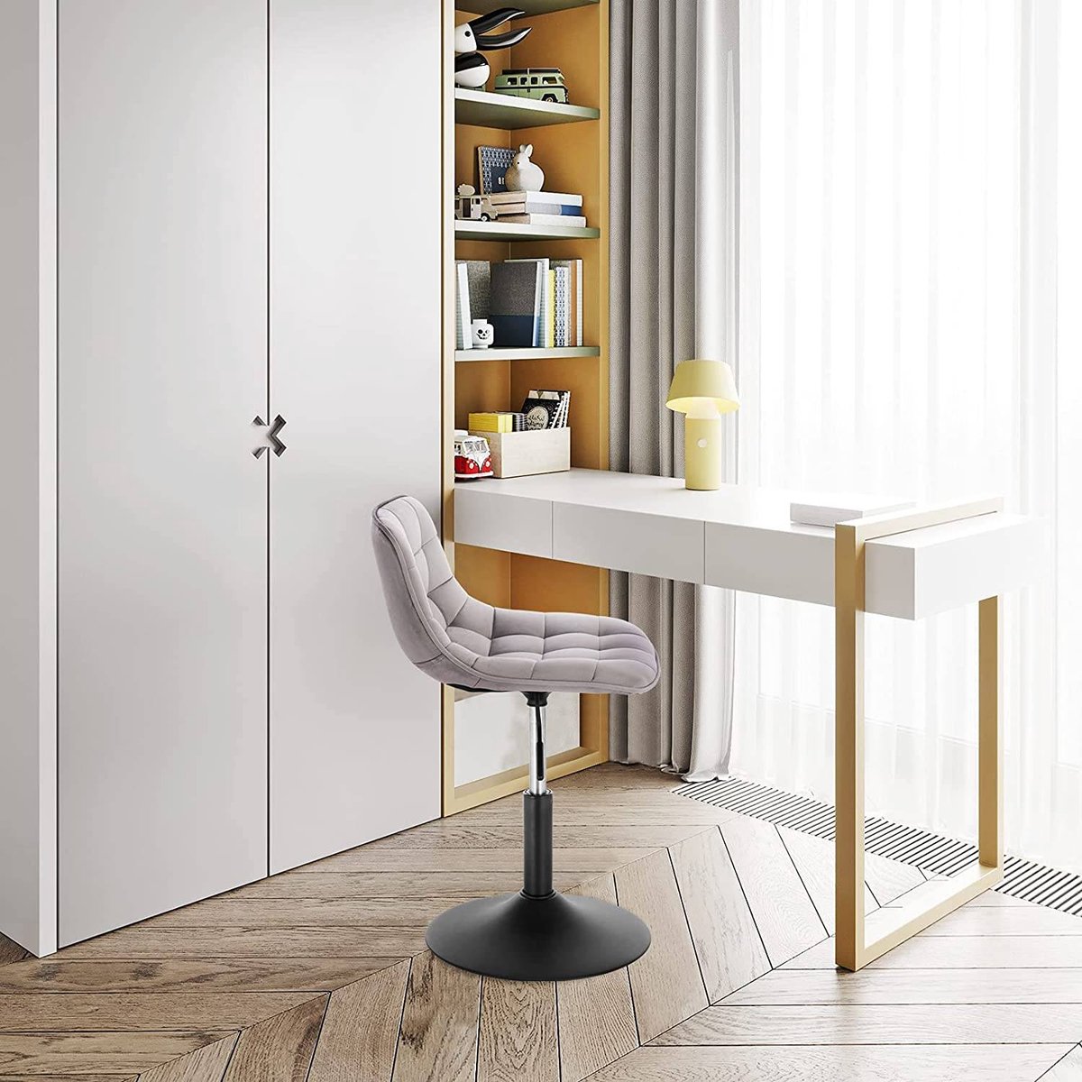 Barkruk Dio Industrial Lichtgrijs - Barkrukken set van 1 - Barstoel Kruk - Barstoelen met rugleuning - Keukenstoel - In hoogte verstelbaar - Velvet