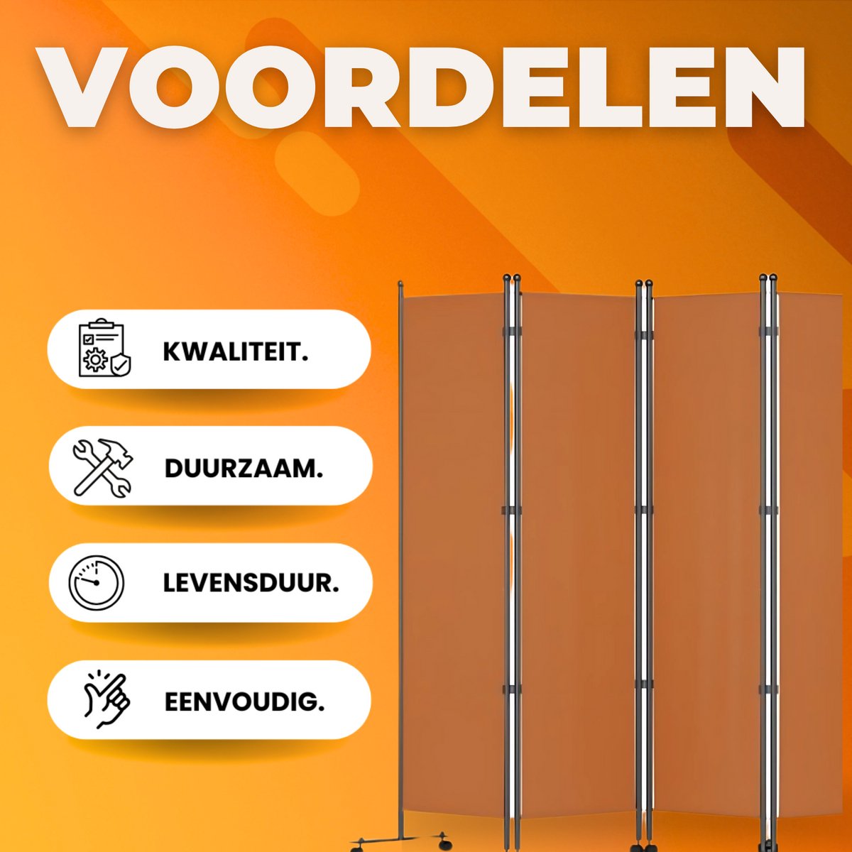 Kamerverdeler - Kamerscherm- Scheidingswand - 6 Panelen - Opvouwbaar Thuiskantoor - Hout look- 308x185 cm