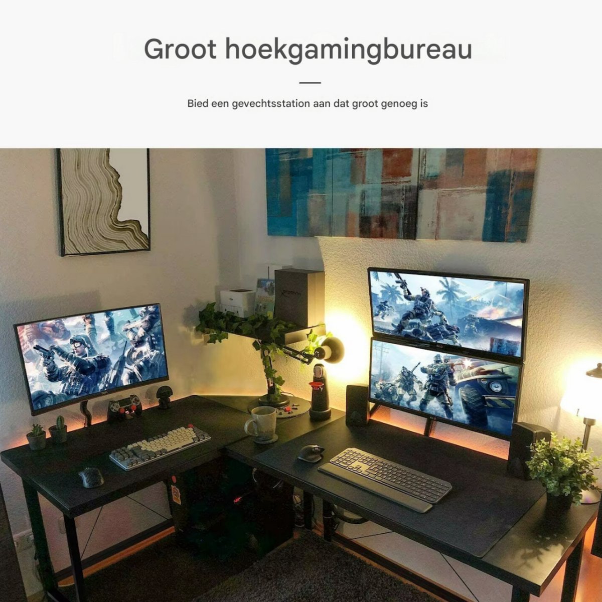 L-vormig Hoekbureau - Voor Thuiswerk, Gaming of Kantoor - Ruimtelijk Workstation met PC & Laptopruimte - 167 cm - Zwart