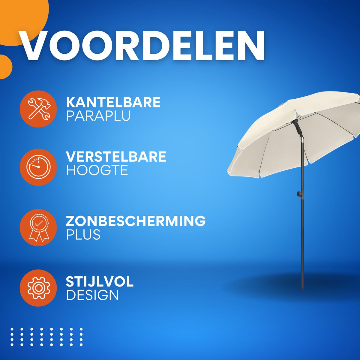 Ronde Parasol - Voor Balkon, Strand of Tuin - Verstelbaar & 45° Kantelbaar - UV-Resistent & Waterdicht - Beige Diameter 175cm