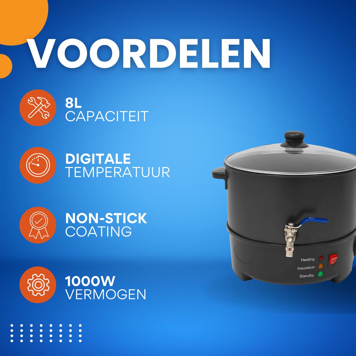 Wax Smelter Machine - Waxverwarmer - Wax apparaat - Smeltpan voor kaarsen - Kaars maker machine - Voor Kaarsen Maken, Zeep & DIY Ambachten - 8L Paraffine Heater met Digitale Temperatuurcontrole - 1000W Non-Stick Coating