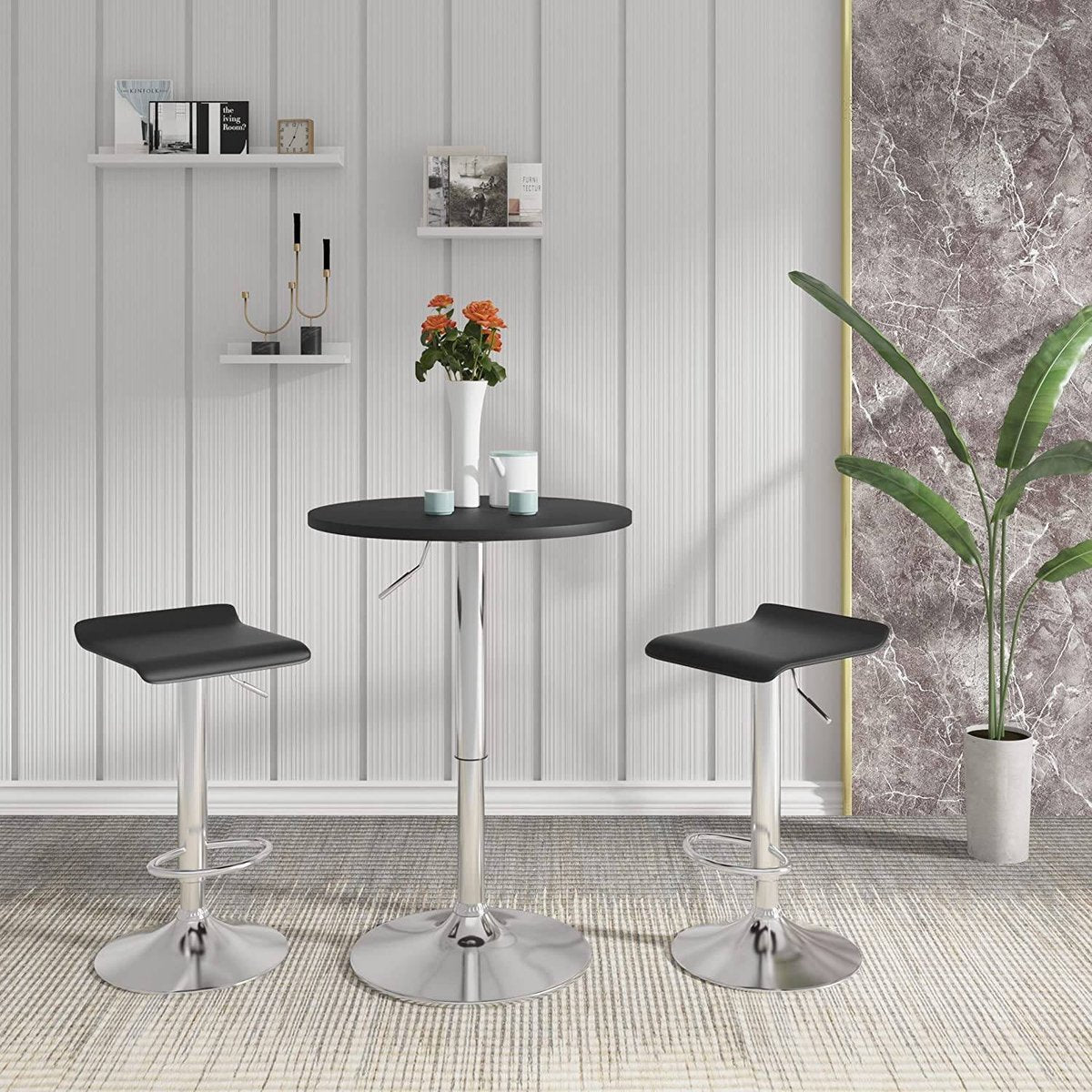 Happyment Ronde Bartafel - Voor binnen - Keuken - Hout - Metaal - Zwart - Verstelbaar in hoogte - 60x60x 68 tot 88cm