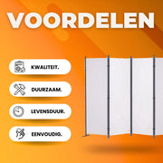 Scheidingswand - 4 panelen - Kamerscherm - Paravan - Wit - Opvouwbaar - 224x171cm