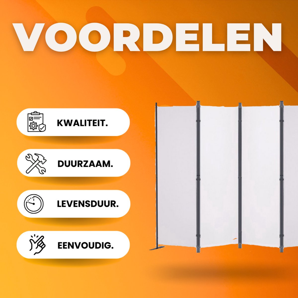 Scheidingswand - 4 panelen - Kamerscherm - Paravan - Wit - Opvouwbaar - 224x171cm