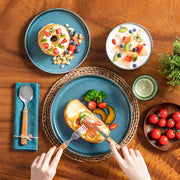 Lavish Ontbijtborden – 4 persoons – 12 delig – Blauw Keramisch – Dinerborden – Kleine Borden