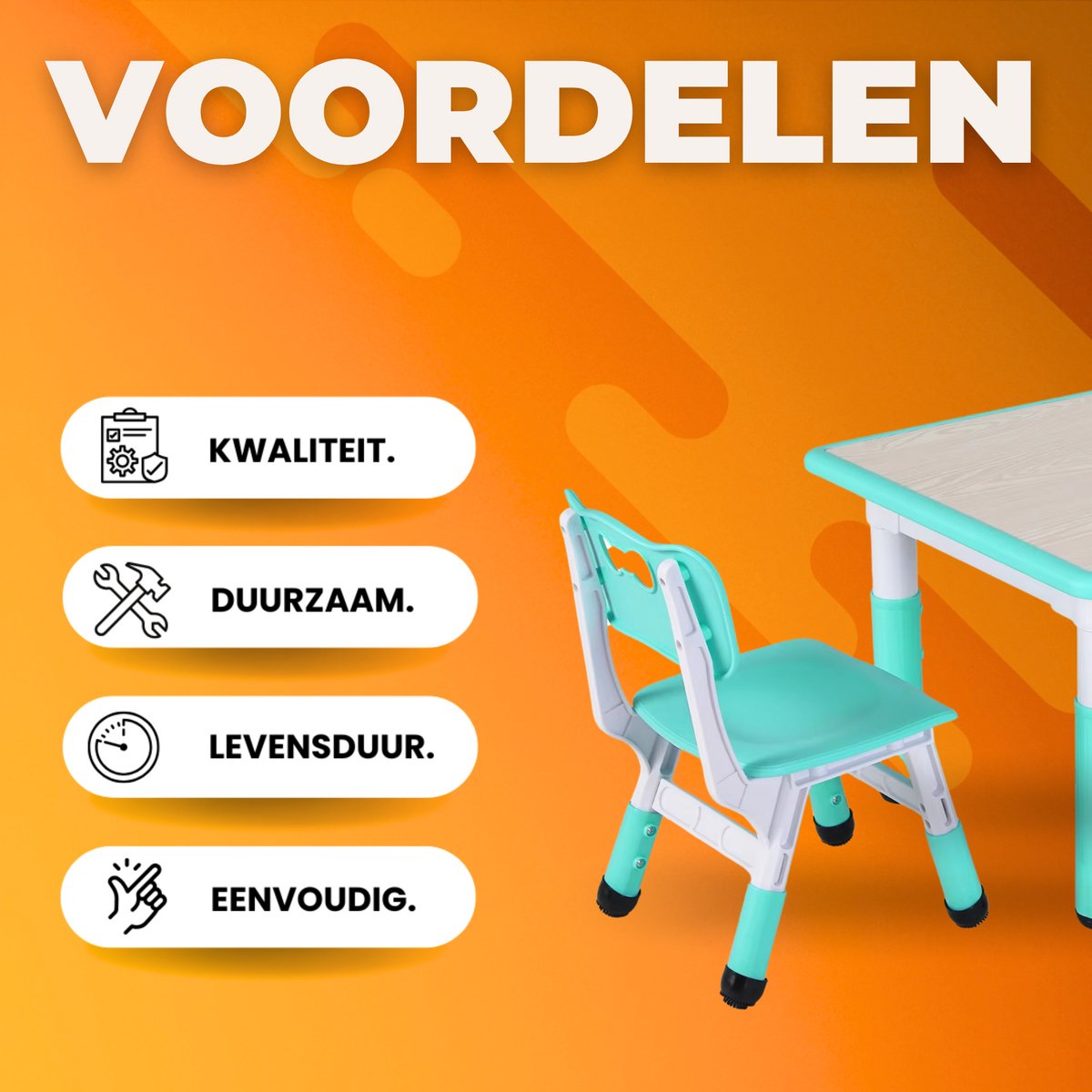 Kindertafel met stoeltjes - 2 stoelen - Activiteiten tafel - Speeltafel Kinderbureau - 3-8 jaar - In Hoogte Verstelbaar - Studeertafel voor Kinderen - Turquoise