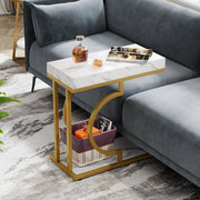 Bijzettafel Dublin - Voor woonkamer of slaapkamer - Nachtkast - Wit/goud
