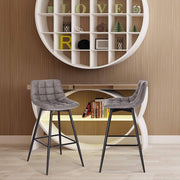 Barkruk Miso Industrial - Donkergrijs - Barkrukken set van 2 - Barstoel Kruk - Barstoelen met rugleuning - Keukenstoel - Kunstleer