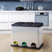 Pedaalemmer 3 vakken - 24L - Prullenbak - Afvalscheiding - RVS - Softclose - Anti-slip