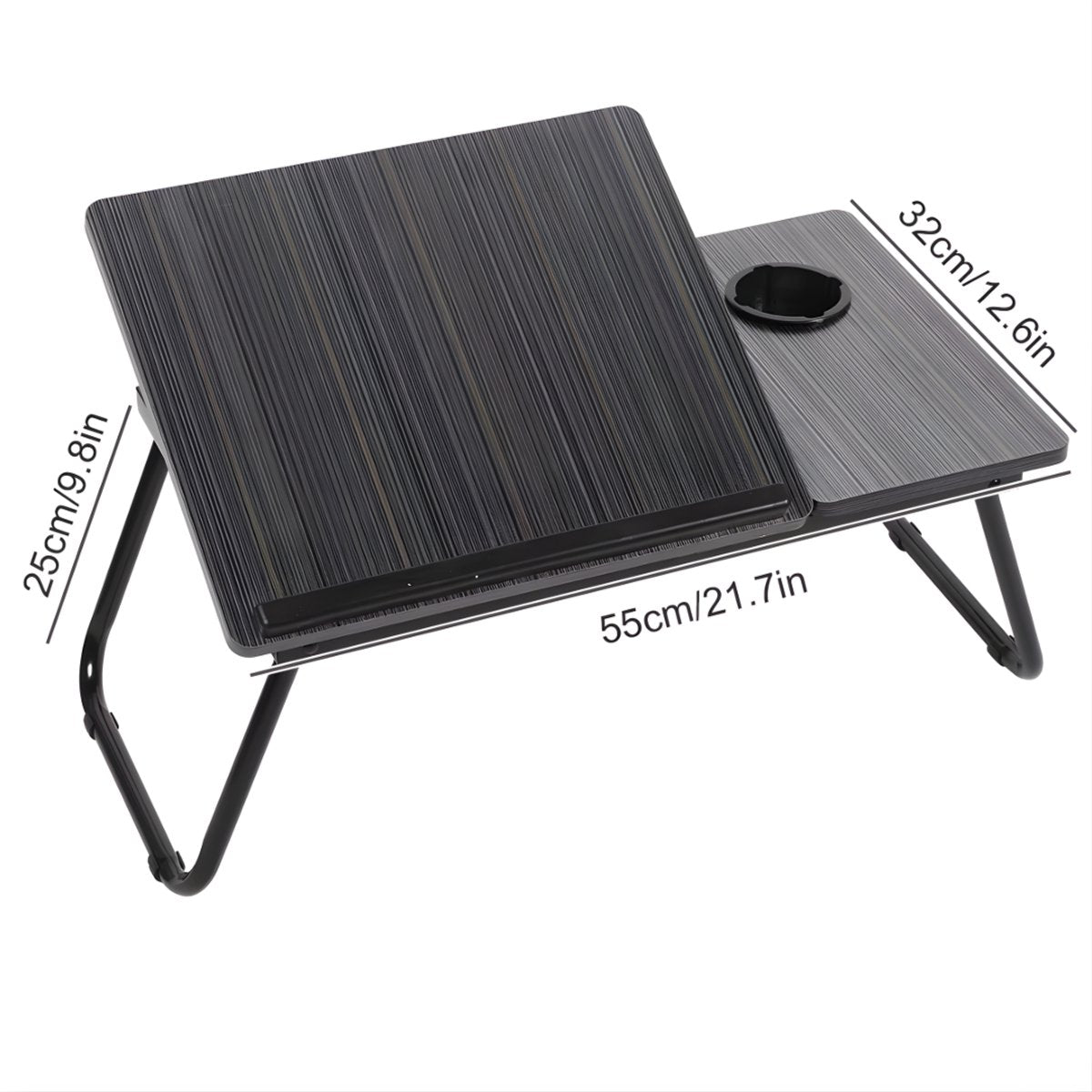 Laptoptafel – Tablethouder - Bedtafel – Voor bed, kantoor of studie – In hoogte verstelbaar met bekerhouder – Zwart