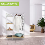 Luxiqo Kledingrek Met Schoenenrek | Inclusief 4 Opbergplanken | 102 x 40 x 150 CM | Wit metaal