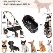 2-in-1 Hondenbuggy Fioren - Huisdieren wandelwagen - Reiswagen Hond - Comfort - Voor Honden en Katten - Opvouwbare Huisdierwagen met 360° Wielen - Met boodschappenmand - Hondenbox met Autobevestiging - Max. Belastbaarheid 25kg
