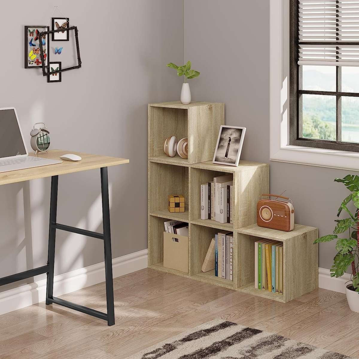 Happyment Luxe Boekenkast Fada- 6 Vakken - Oak - Boekenkast - Boekenrek - Woonkamer, slaapkamer en kinderkamer - Hout - 90x90x30cm