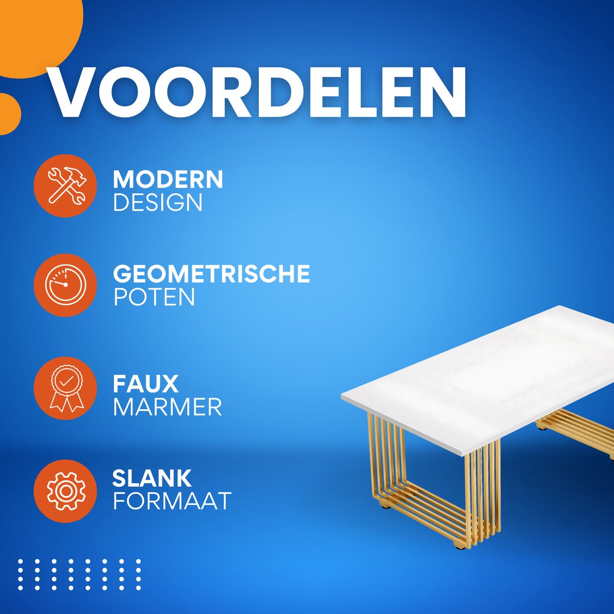 Moderne eetkamertafel Novio - Woonkamer -Marmerlook Blad - 160cm