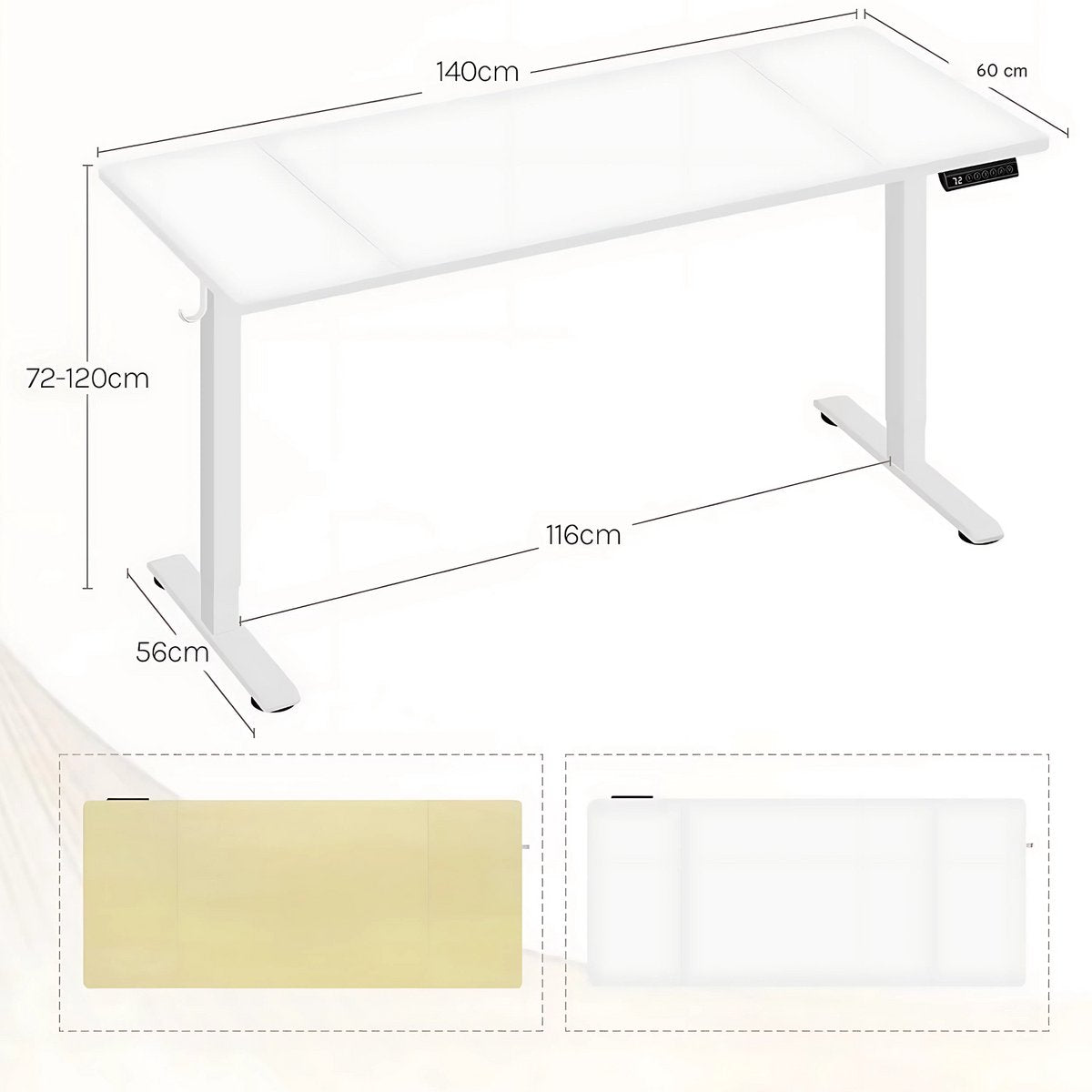Elektrisch Sta-Bureau - In Hoogte Verstelbaar Ergonomisch Bureau voor Thuis of Kantoor - Met USB-Oplaadpoort en Geheugeninstellingen - Color: 140x60cm white