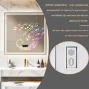 Ronde Badkamerspiegel - Met bluetooth en verlichting - 80cm - Voor Badkamer, Make-up & Wandmontage - Dimbaar licht - Muziek