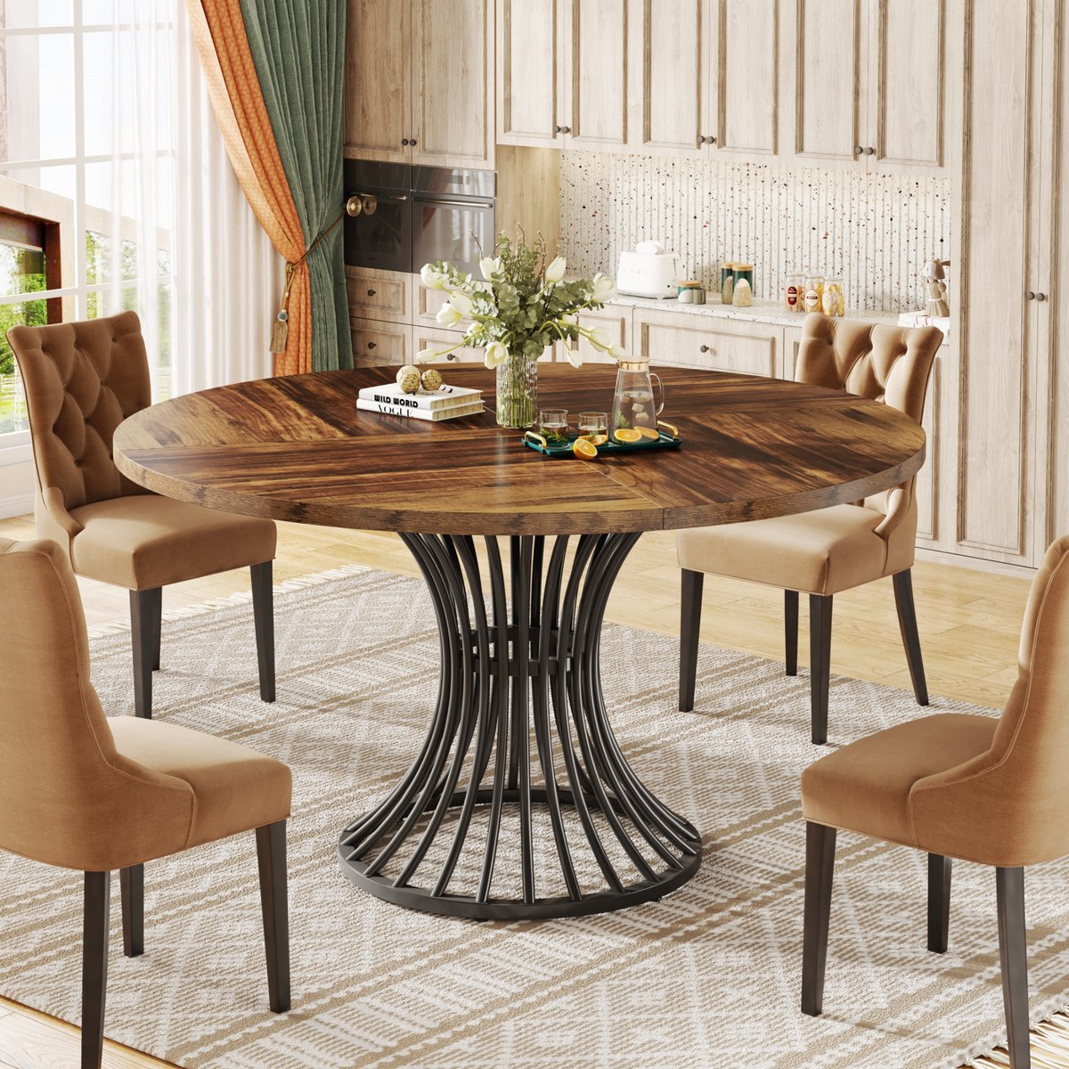 Eettafel Velano - Rond 120cm - Keukentafel Geschikt voor 4 Personen - Voor Keuken of Eetkamer