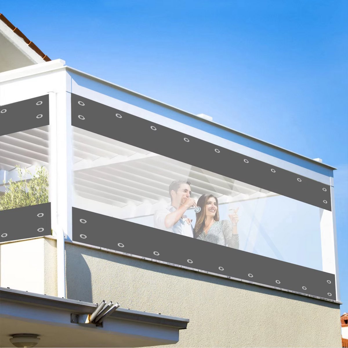 Transparant PVC zeildoek Opulence - Waterdicht - Dekzeil - Veranda - Overkapping - Wind - Khaki - 240x450cm