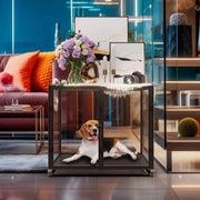 Hondenbench Cleany - Op wieltjes - Gehard glas - Hondenkennel - Met Aluminium Frame - 76cm