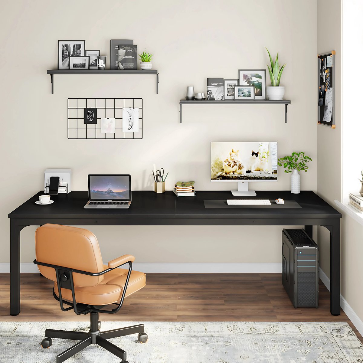 Computerbureau Milano - Voor 2 Personen - 200cm - Zwart - Voor thuis of werk - Hout en metaal