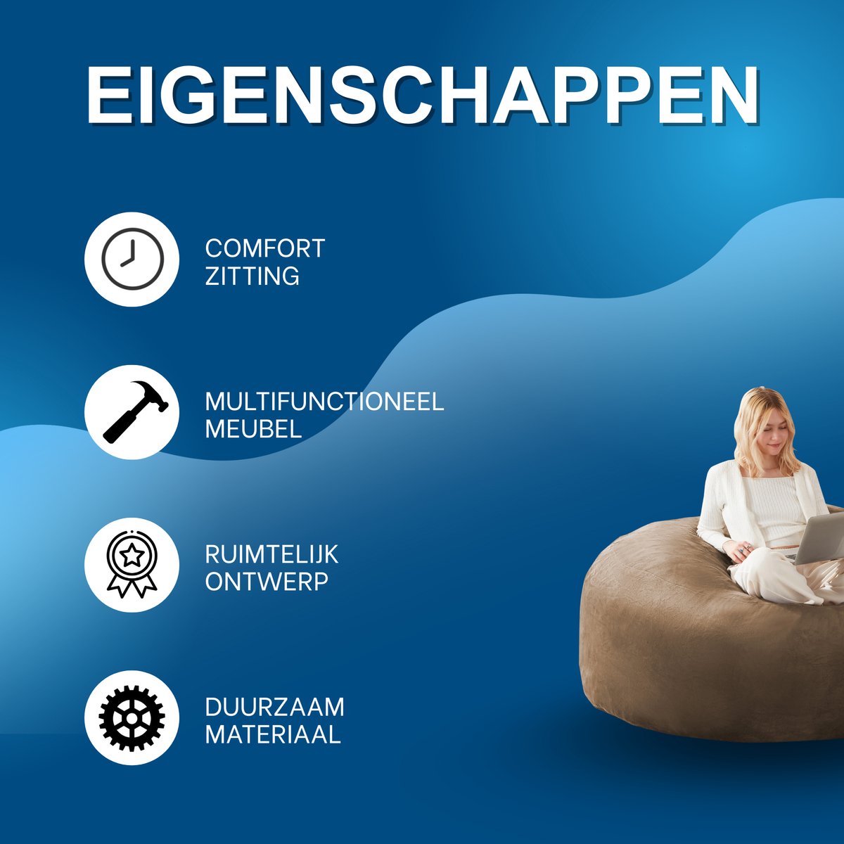 Zitzak Volwassenen – Loungestoel - Voor Slaapkamer & Balkon – Koffie bruin
