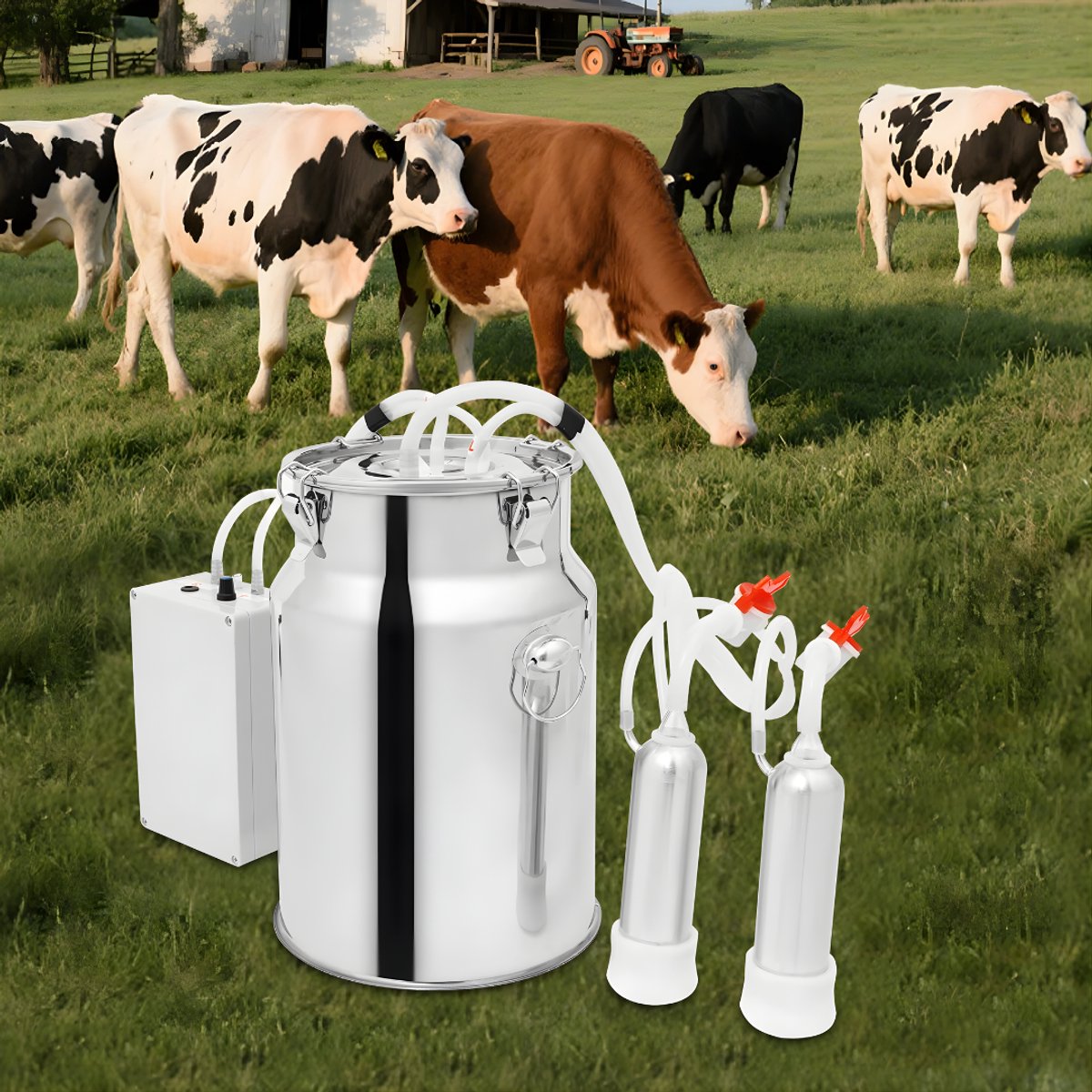 Melkmachine voor koeien - Melkproductie - Vacuumpomp - Voor melkproductie - Met roestvrijstalen emmer - 2-in-1, 5L