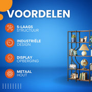Boekenkast Manivo - Bruin - Boekenrek - 5 lagen - Woonkamer, slaapkamer en kinderkamer - Hout - 175cm
