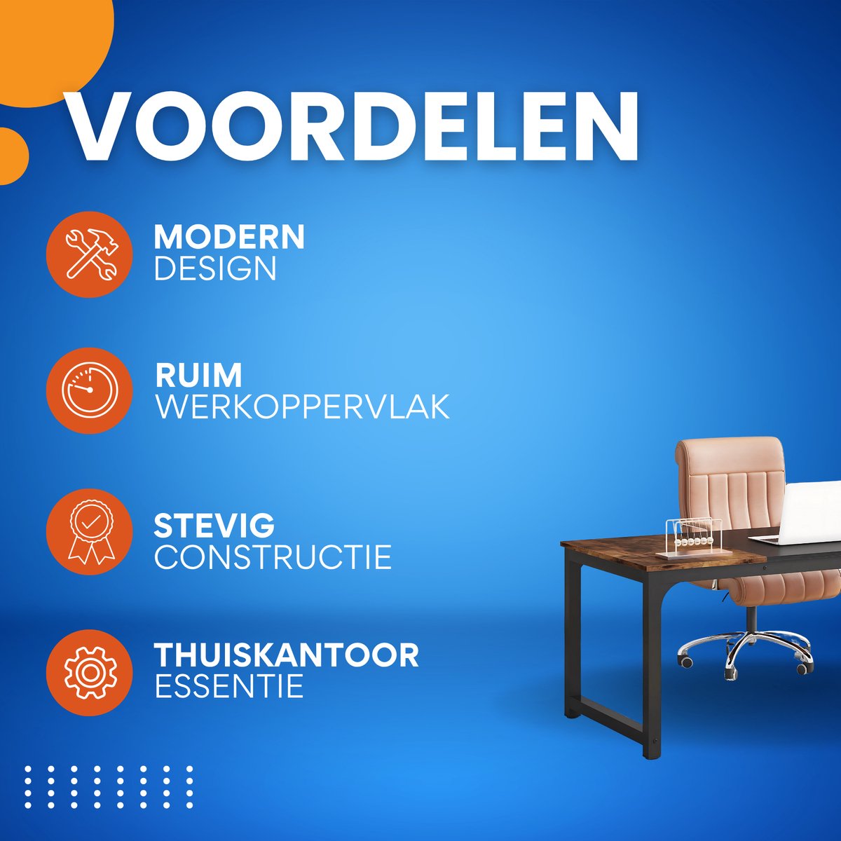 Bureau Livio - 80 × 160× 75 cm - Bruin - Computerbureau - Voor thuis of werk
