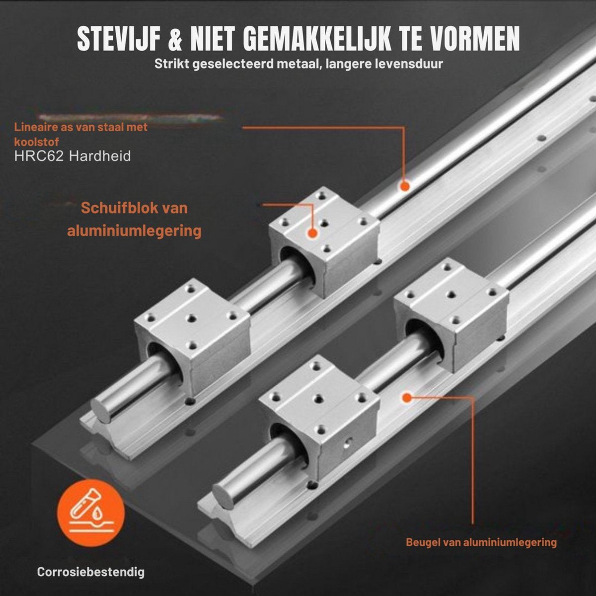 Lineaire Geleider - Lineaire Rail 2 Stuks - Geleiding - SBR20-1200mm - Koolstofstaal Aluminium