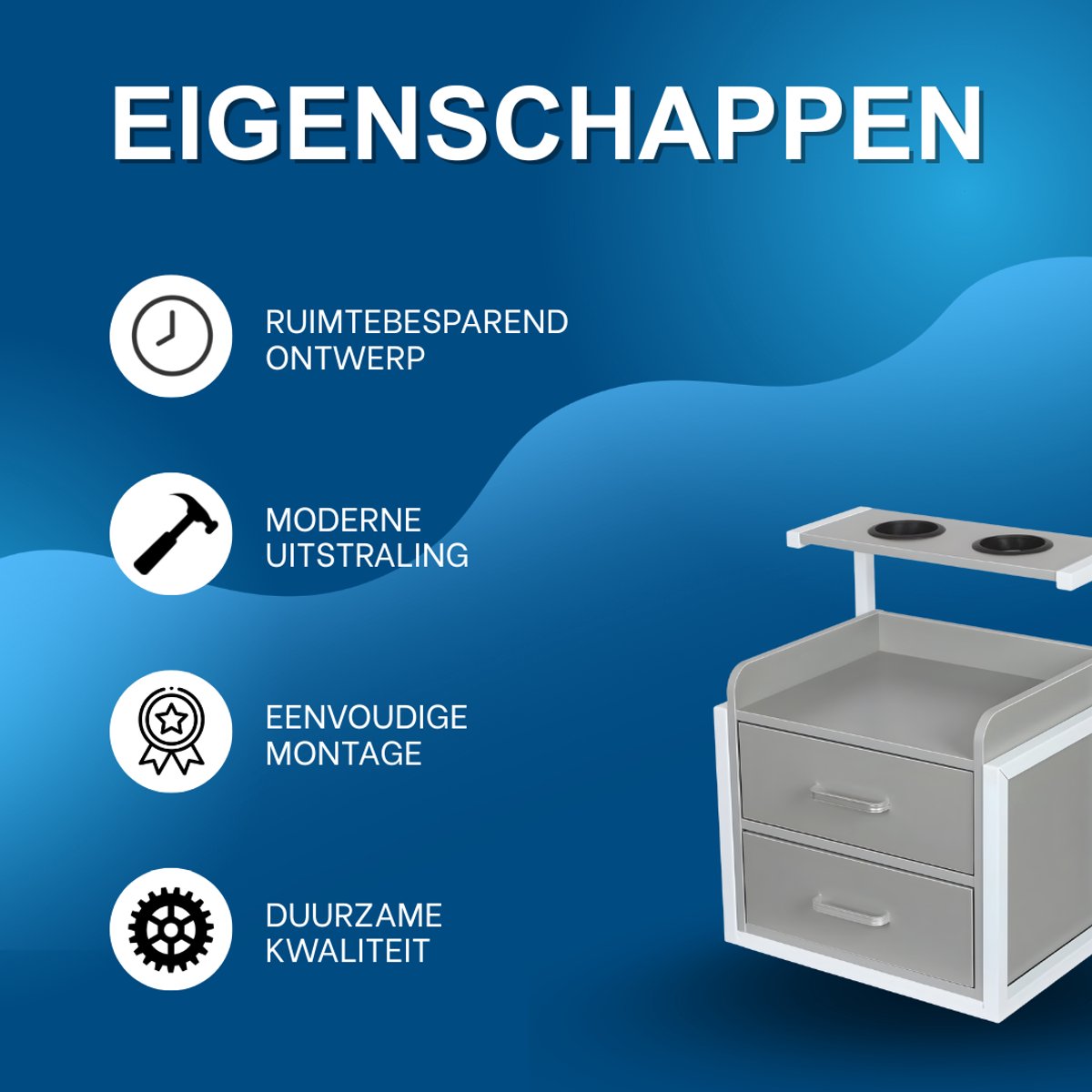 Wandkast - Hangkast - Muurkast - Opbergmeubel - Voor kapsalon - Opbergkast met wandmontage -Grijs/Zilver